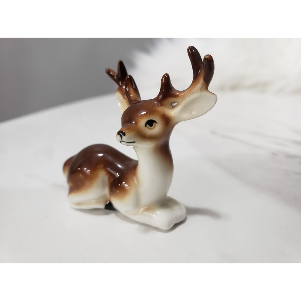 Shiken Miniature Bone China Buck Deer Figurine Vintage Japan Porcelain Stag
